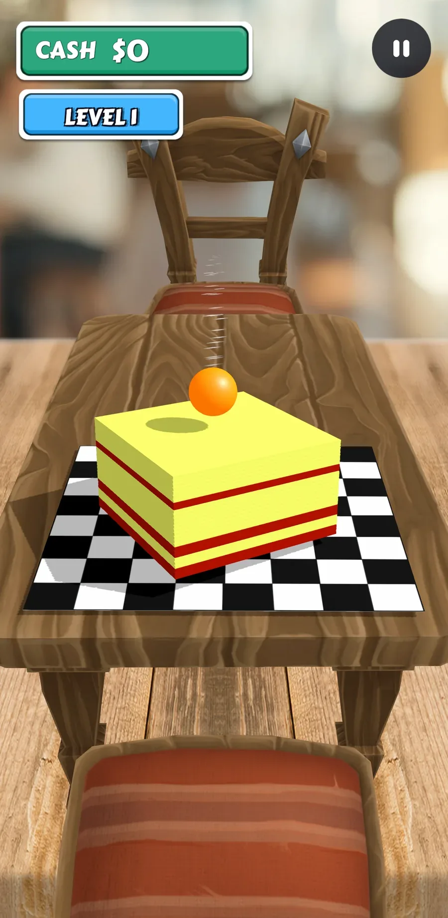 Sliceball: the ball dropping onto a stack of cards, mid-slice